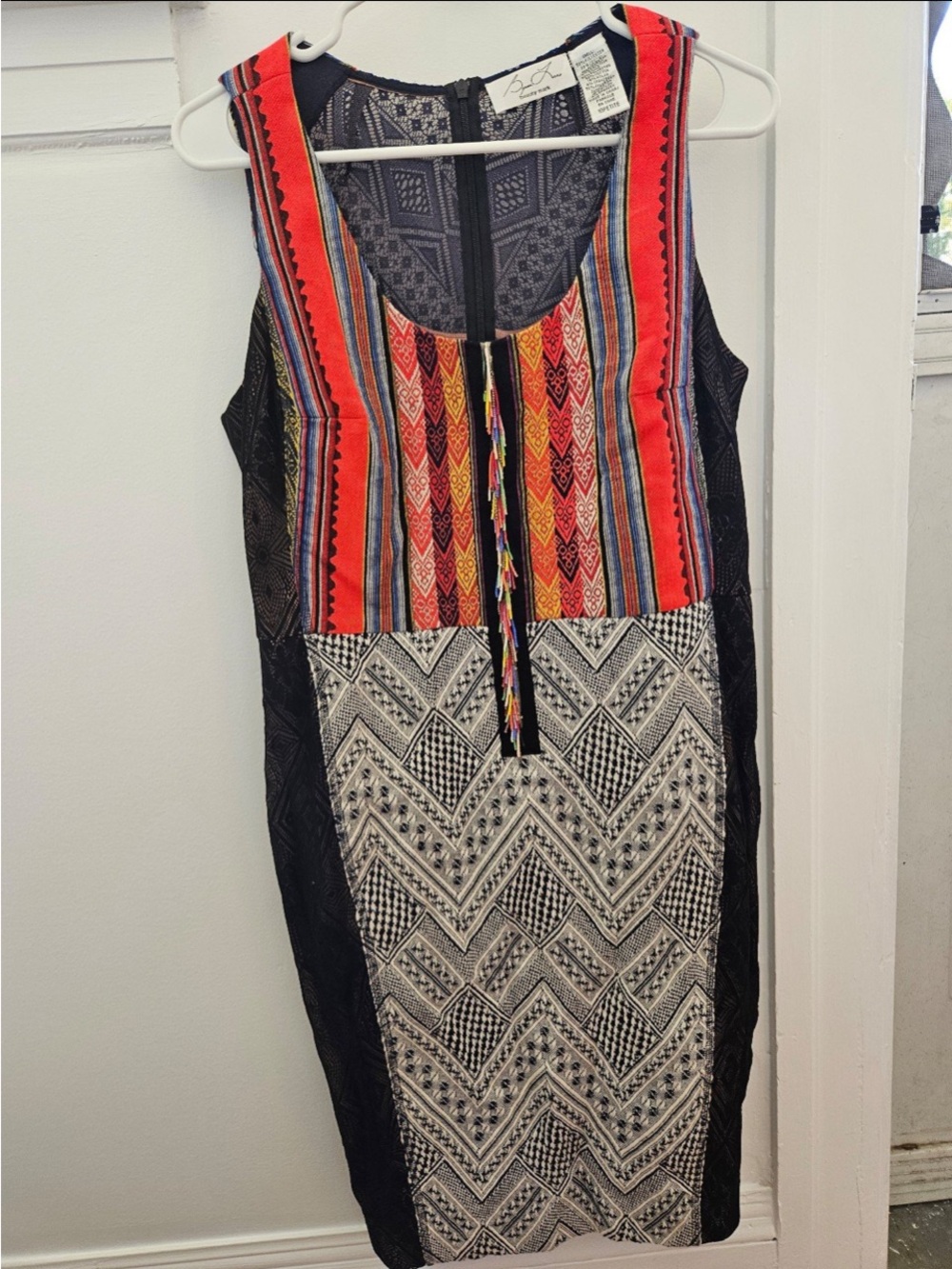 Byron Lars Black & Multicolor Patterned Boho Sheath Dress Size 12